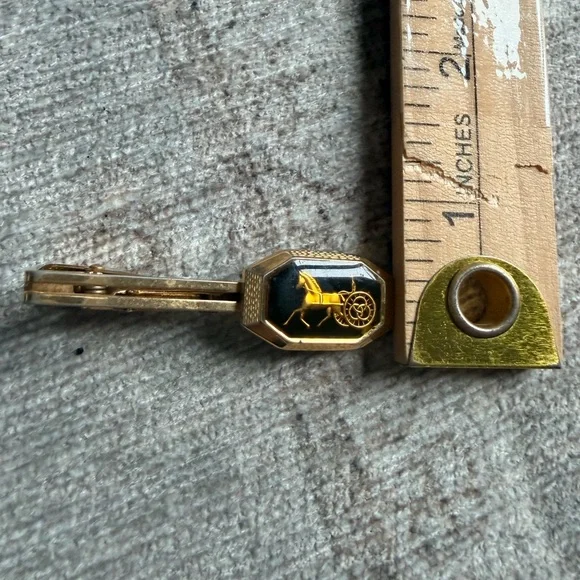 Vintage Celine Onyx Gold Carriage Horse Tie Clip Tie Bar Lux Designer Equestrian